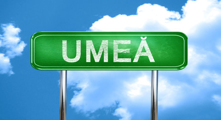Umea vintage green road sign with highlights