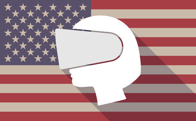 Long shadow USA flag icon with   a female head wearing a virtual