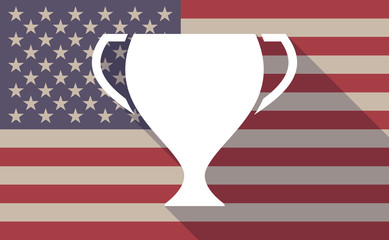 Long shadow USA flag icon with   an award cup