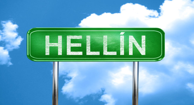 Hellin vintage green road sign with highlights