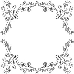 Vintage baroque frame scroll ornament engraving border floral retro pattern antique style acanthus foliage swirl decorative design element filigree calligraphy vector | damask - stock vector