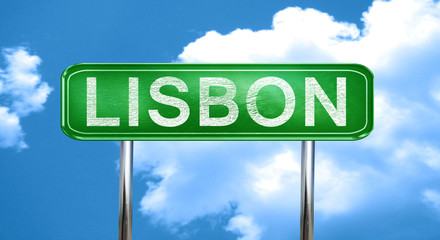 Lisbon vintage green road sign with highlights