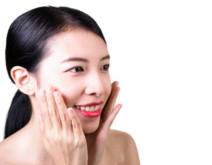 Beautiful face of young woman with clean fresh skin - isolated o - Powered by Adobe