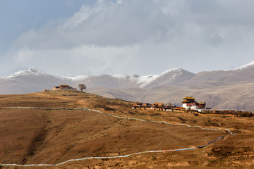 Monastery on the mountain a famous landmark in Ganzi, Sichuan, China.
