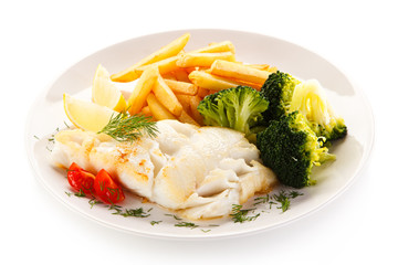 Fish dish - fried fish fillet and vegetables 