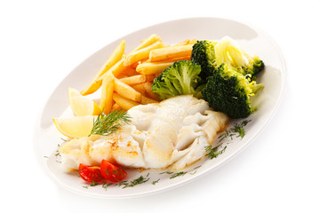 Fish dish - fried fish fillet and vegetables 