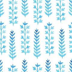 Watercolor floral seamless pattern with blue branches. Vector.