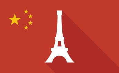 Fototapeta na wymiar China long shadow flag with the Eiffel tower
