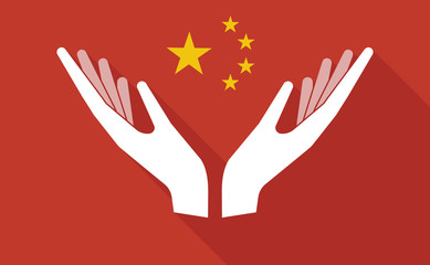 China long shadow flag with   two hands offering