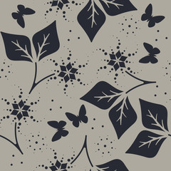 Decorative seamless pattern with cute butterflies, flowers and l