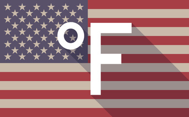 Long shadow USA flag icon with   a farenheith degrees sign
