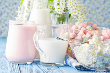 Dairy products on wooden table