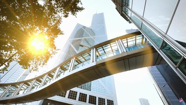 Footbridge and skyscrapers