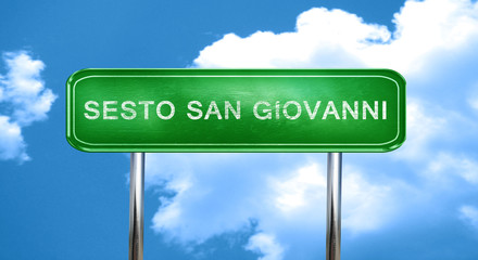 Sesto san giovanni vintage green road sign with highlights - obrazy, fototapety, plakaty