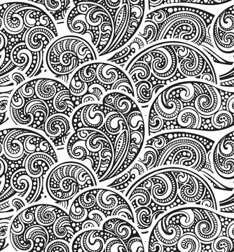 Seamless pattern with hand drawn doodle sea waves