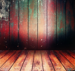 Empty wooden deck table