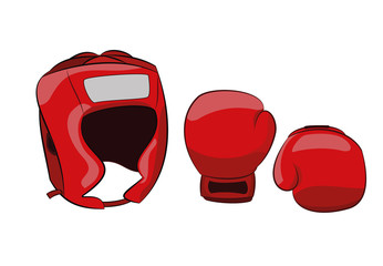 vector illustration of boxing equipment helmet and gloves isolated on white background. eps 10