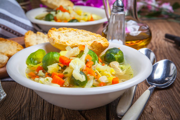 Bowl of minestrone soup.