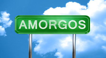Amorgos vintage green road sign with highlights