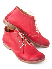 red women leather shoes with laces isolated on white background