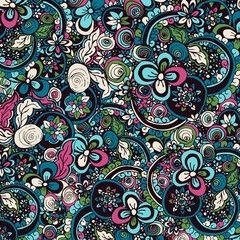 Doodle style ornament with floral elements. Vector illustration for your cover design.