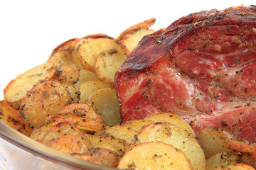 smoked and grilled meat with potatoes slice