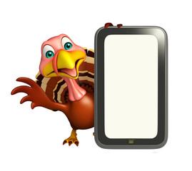 fun Turkey cartoon character with mobile