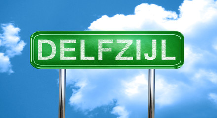 Delfzijl vintage green road sign with highlights