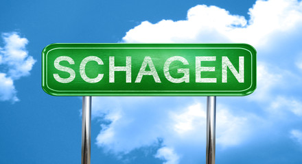 Schagen vintage green road sign with highlights