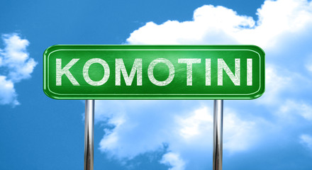 Komotini vintage green road sign with highlights