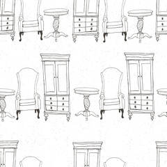 Furniture seamless pattern. Handdrawn illustration made in vector.