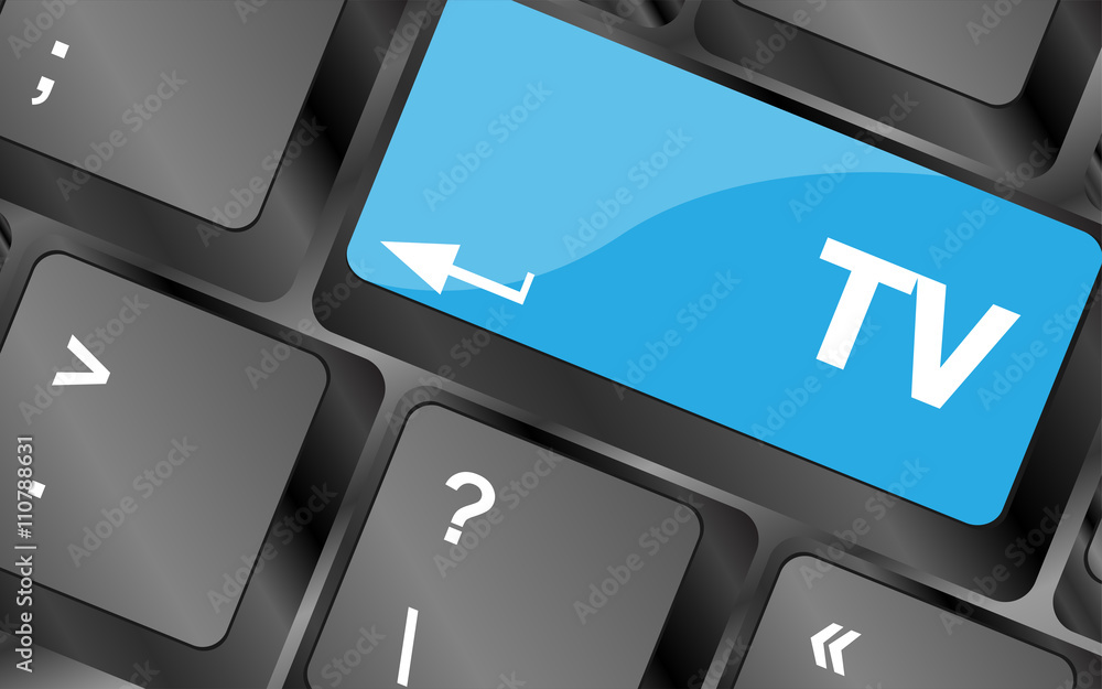 Poster computer keyboard keys with tv button. keyboard keys icon button vector