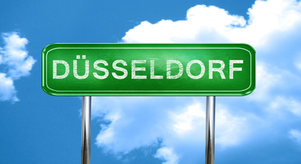 Dusseldorf vintage green road sign with highlights