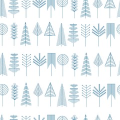 Forest trees seamless pattern. Line illustration of trees. Hipster and simple modern style. Illustration for print.