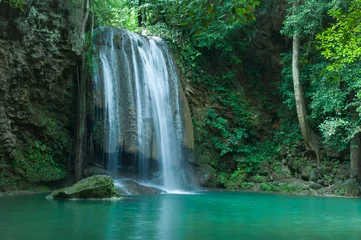 Wandcirkels aluminium Erawan waterfall , Loacated Kanjanaburi Province , Thailand © peangdao