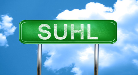 Suhl vintage green road sign with highlights