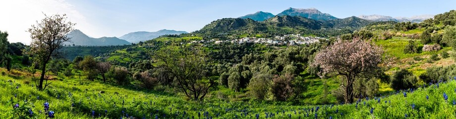 Panoramic view of Magarikari village during a sunny winter day. Heraklion. Crete. Greece. Declared...