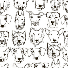 Cartoon vector seamless pattern with dog heads.