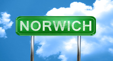 Norwich vintage green road sign with highlights
