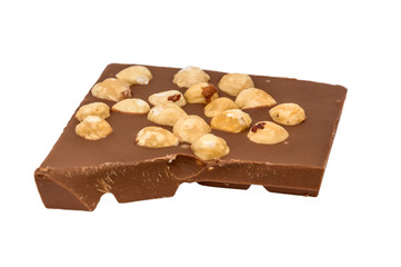 Piece of chocolate with nuts isolated on white