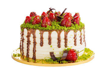Strawberry cake isolated on white