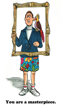 Cartoon illustration of a man holding a picture frame.