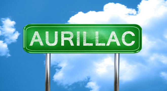 aurillac vintage green road sign with highlights