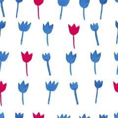 Watercolor texture. Seamless pattern. Watercolor flowers on white background.  Romantic and childish design.Vector.