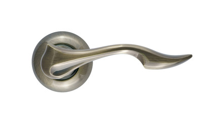 Door handle of bronze on a white background front view