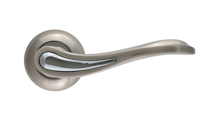 Door handle of silver on a white background front view