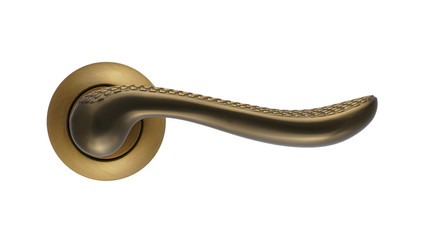 Door handle of bronze on a white background front view