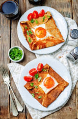 Buckwheat crepes with cheese and egg