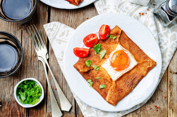 Buckwheat crepes with cheese and egg