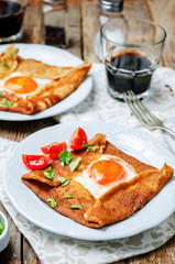 Buckwheat crepes with cheese and egg